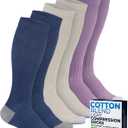 Pembrook Cotton Light Compression Socks for Women & Men - 3 Pairs | 8-15 mmHg Comfort Compression Socks for Men & Women (Medium, Cream/Blue/Rose - 3 Pairs)