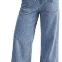 GRAPENT Wide Leg Jeans for Women Trendy High Waisted Drawstring Tie Elastic Waist Stretchy Denim Pants Trouser Jeans (Blue, L)