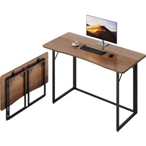 JOYMOOP 47.2" Folding Desk - Brown, No Assembly Large Size Foldable Desk for Home, Office, Wooden Top Folding Computer Desk for Working, Writing, Studying, 47.2" Width