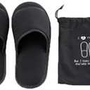 Foldable Portable Slippers Washable Open Toe Towelling Slippers with Storage Bag for Spa Travel Hotel/Home Guest 34-43 (Black)