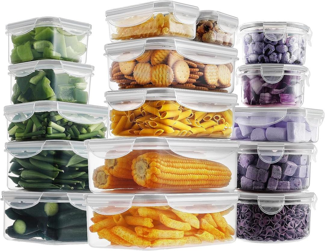 HOMBERKING 32 Pieces Food Storage Containers Set with Snap Lids (16 Lids + 16 Containers), Meal Prep Airtight Plastic Containers, BPA-Free Lunch Containers for Kitchen Organization, Pantry, Home, Grey