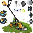 21V 800W Brushless Cordless Weed Wacker, 12-Inch Electric Weed Eater with Wheels, 23.0Ah Batteries & 4 Types Blades for Garden, Lawn & Yard Care