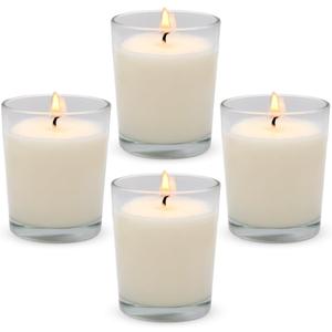4 Packs Unscented White Votive Candles in Glass, 2 Inch Natural Soy Wax Scentless Candles for Christmas Wedding Party Home Decor Holidays Relaxation Spa, 12-15 Hour Burning Time
