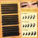 Fluffy Lash Clusters Kit 200D+260D+300D Eyelash Clusters Spikes Lash Extension Kit Thick Eyelash Extension Kit D-Curly Cluster Eyelash Extensions 12-20MM Mink Individual Lashes Cluster by TNFVLONEINS
