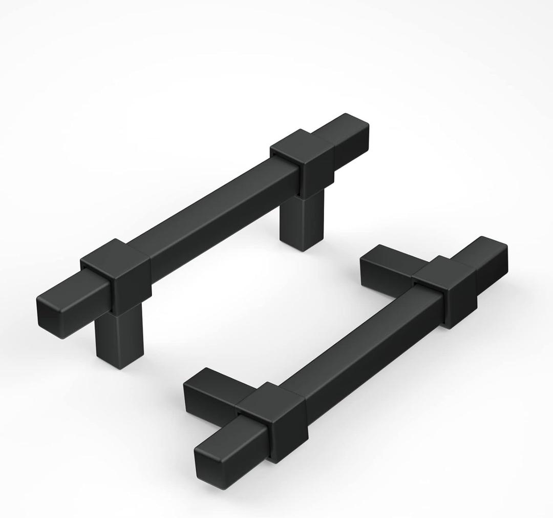 goldenwarm 10 Pack Cabinet Handles Matte Black Cabinet Pulls 3 Inch Hole Center Drawer Pulls Modern Bar Dresser Handles for Bathroom Kitchen Bedroom, Zinc Alloy