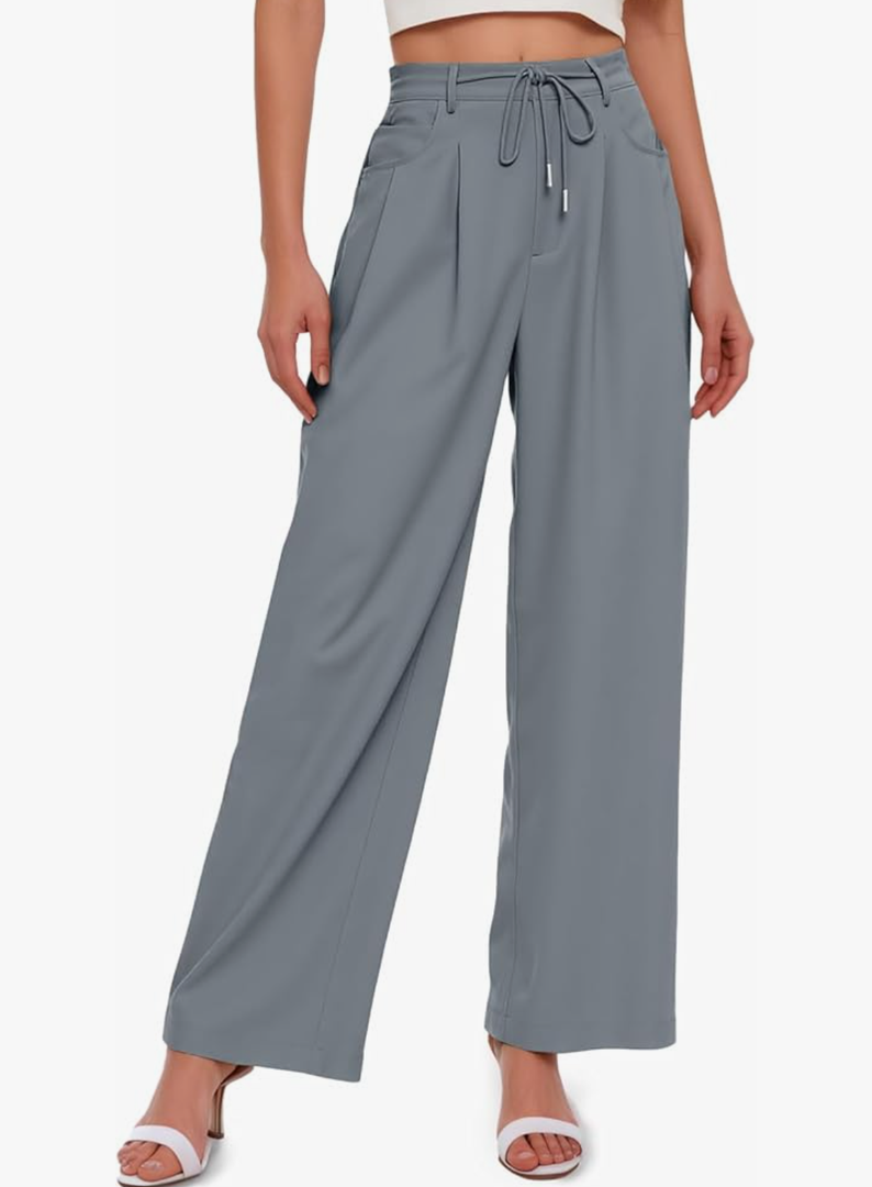 Cicy Bell Womens Wide Leg Dress Pants Elastic High Waist Pleated Work Pants Business Casual Trousers Size L