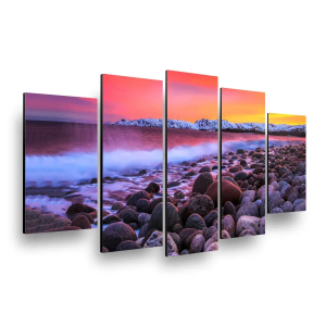 SATINO 5 Pieces Modern Large Canvas Coastal Wall Art Colorful Sunset Sunrise over Rocky Beach Sea landscape Pictures for Living Room Bathroom Bedroom Home Office Wall Decor