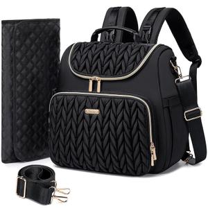 4 in 1 Convertible Diaper Bag Backpack,Waterproof Baby Diaper Bag with Changing Pad,Converts into Baby Tote Bag,Diaper Backpack,Stroller Bag and Crossbody Diaper Bag (Black)