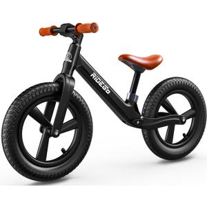 Ridego 14 Inch Balance Bike for Kids 3-6 Year Old,Lightweight Kids Bike with Adjustable Seat, Push Bicycle with Air Rubber TiresRide-on Toys Birthday Gift (Black)