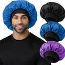 3Pcs Satin Bonnets for Men, Hair Bonnet for Sleeping Women Soft Elastic Band Silk Sleep Bonnet for Curly Hair Braids