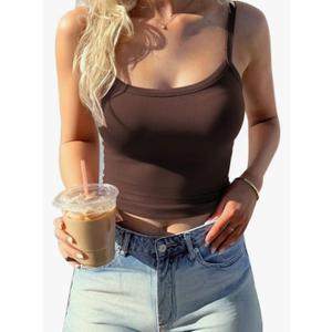 CHYRII Womens Tank Tops with Built in Bra Fashion Workout Top Longline Sports Bra Basic Camisole Top M