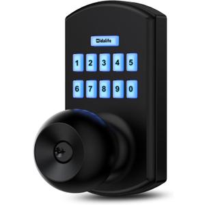 Hidalife Smart Door Knob with Keypad, Keyless Entry Door Lock for Front Door, Easy Passage Mode, One-time Code, Matte Black