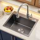 25x18x9 Inch Drop in Kitchen Sink, Handmade 304 Black Stainless Steel Single Bowl, Topmount with 2 Holes, R10 Tight Corner, for Modern Kitchen/RV/Outdoor Sink