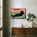 Funny Black Cat Cocktail Poster Whimsical Bar Cart Wall Art Trendy Animal Canvas Print Modern Humorous Pet Posters Pink Decor for Kitchen Bedroom Living Dining Room 18x12inch black framed (18L" x 12W")