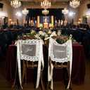 Just Married Wedding Chair Signs Set of 2, Sheer Lace Bride and Groom Chair Back Decor with Ribbon, Romantic Elegant Decor for Wedding Reception Ceremony Sweetheart Table