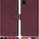 SUANPOT for iPhone XR 6.1 (Non XS 5.8",XS Max 6.7") Leather Wallet case with RFID Blocking Credit Card Holder Flip Folio Book Phone Cover Shockproof Pocket case for Apple XR for Men Women Wine Red