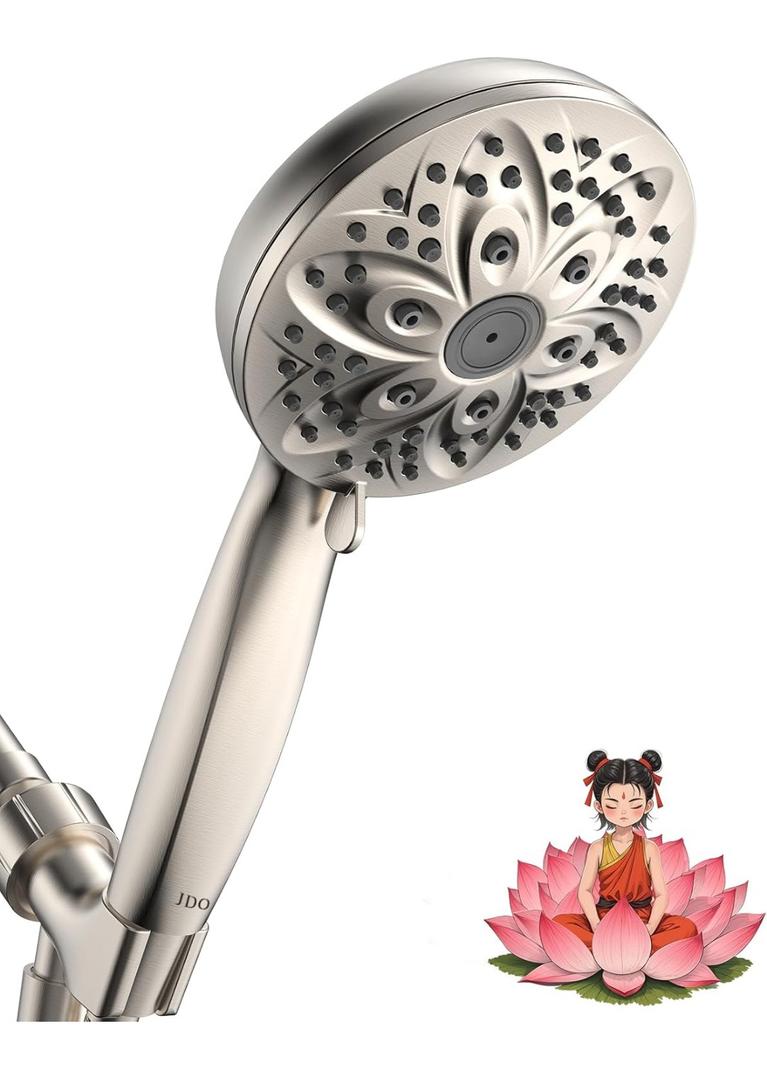 JDO Shower Head with Handheld, High Pressure Handheld Shower Head 6 Settings, Detachable Set with Stainless Steel Hose and Shower Bracket (Brushed Nickel)