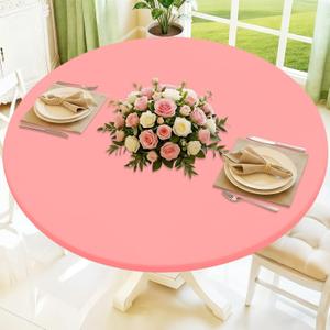 Moosfor Round Spandex Tablecloth, Elastic Fitted Waterproof Tablecloths for 36"-44" Tables, Stretch Washable Picnic Table Cover for Camping, Dining, Indoor and Outdoor,Coral Red