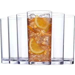 US Acrylic Classic Clear Plastic Reusable Drinking Glasses (Set of 6) 24oz Iced-Tea Cups | BPA-Free Tumblers, Made in USA | Top-Rack Dishwasher Safe