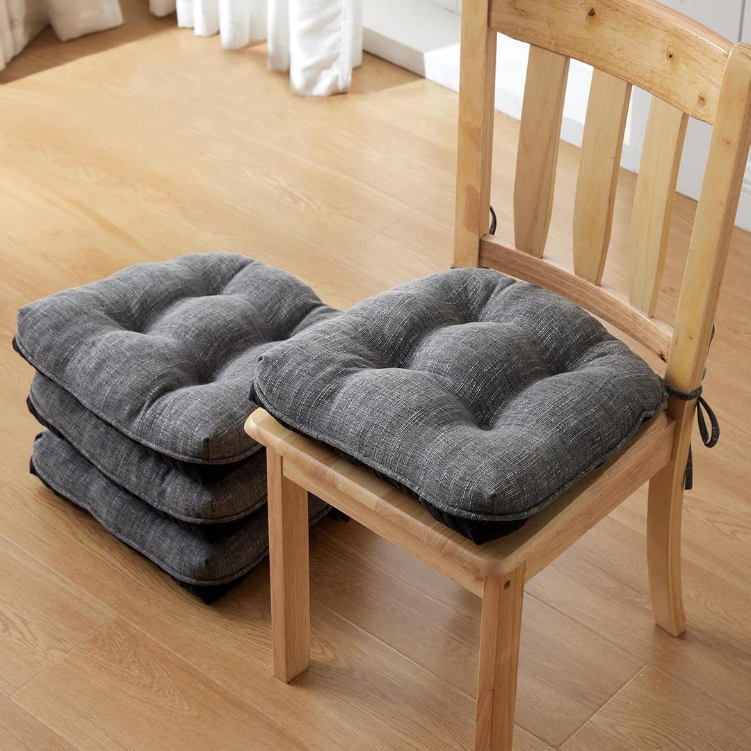 IPYNBAP Chair Cushions for Dining Chairs Set of 4, Kitchen Chair Cushions, Chair Pads with Ties and Non Slip Backing, Tufted Memory Foam Seat Cushion 4 Pack, 15.5" x 15.5" x 4", Dark Gray