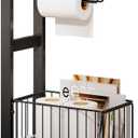Toilet Paper Holder Stand with Storage Shelf - Multi Tier Metal Toilet Paper Stand with Large Basket for Tissue Rolls, Wipes, Magazines, Sturdy Standing Organizer for Bathroom, Toilet (Black)