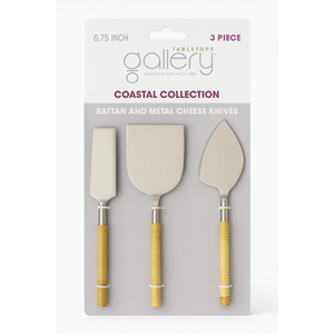 Tabletops Gallery Coastal Collection – Rattan and Metal Cheese Knives, 3-Piece Set (6.75 Inch)