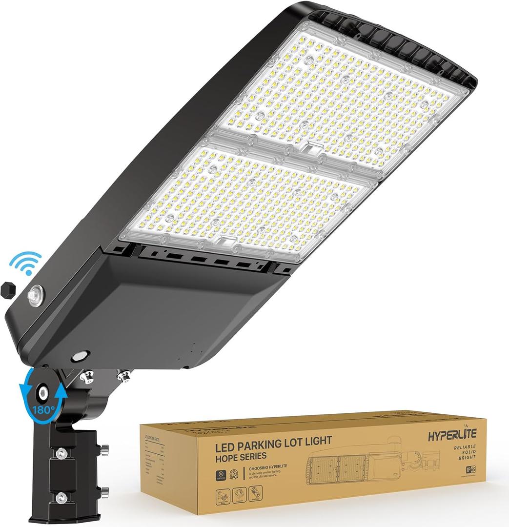 HYPERLITE Parking Lot Light 300W: 5000K 45,000lm Equivalent to 1,200W HPS/HID UL Certified - IP65 LED Pole Light with Dusk to Dawn Photocell - Adjustable Slip Fitter Mounting for Barn, Yard, Roadways