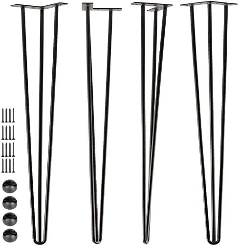 SPACEEUP 30" Hairpin Table Legs, 4PCS Coffee Desk Legs with Rubber Floor Protectors, 880lbs Load Capacity, Heavy Duty Black Metal Furniture Legs 3 Rods for DIY Bench Desk Dining End Table Chairs