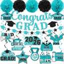 Teal Blue Graduation Decorations 2026,Graduation Decorations Class Of 2026 Teal Blue Graduation Decorations Banner Congrats Grad Hanging Swirls for College Grad Party