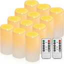 Waterproof Flameless Remote Control Candles 12PACK（D3''*H5.5''） Battery Operated Flickering LED Pillar Candle，plastic with 10-Key 24Hours Timer for Outdoor/Indoor Party Garden Lanterns Porch Ivory