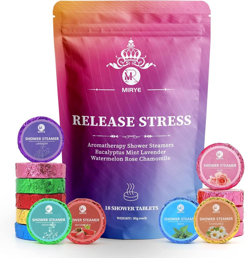 Shower Steamers Aromatherapy for Women or Men, Organic Shower Bombs with Chamomile Rose Lavender Mint Watermelon Eucalyptus Essential Oil, 18-Pack Bath Bombs Birthday Gift