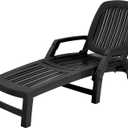 Tangkula Outdoor Chaise Lounge Chair, 5-Position Adjustable Recliner with Storage Box and Flexible Wheels, All-Weather Folding Patio Lounge Chair for Poolside, Beach and Backyard (1, Black)