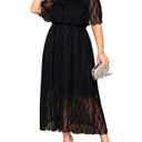 SCOMCHIC Womens Plus Size Formal Dresses Off Shoulder Lace White Bridesmaid Wedding Guest Evening Party Boho Maxi Dress (Black, XXXL)