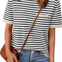 LILLUSORY Womens Striped Short Sleeve Sweater Pullover Shirts with Chest Pocket S