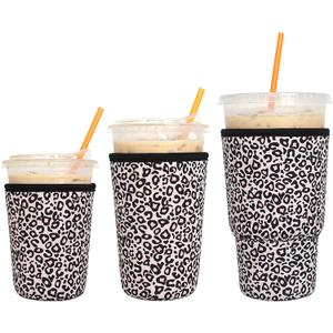 3 Pack Reusable Iced Coffee Sleeves - Xumbtvs Insulator Sleeve for Cold Beverages, Neoprene Coffee Cup Holder (Leopard print)