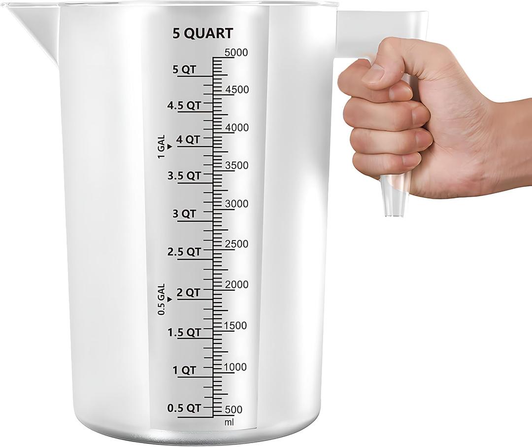 Large 5000 ml Measuring Cup, 1 Gallon Measuring Pitcher with Quart, Gallon & mL Markings, Heavy-Duty Measuring Container for Engine Oil, Chemicals, Mixing & Fluid Transfer
