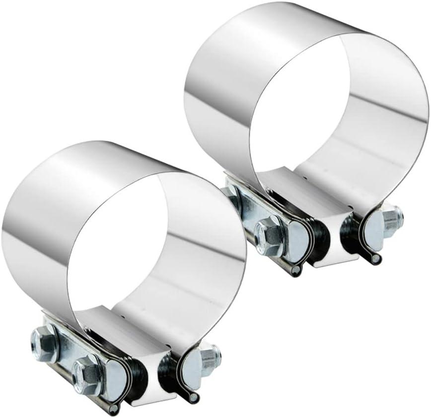 3" 3.0 Inch Exhaust Clamp Butt Joint Band Clamp Sleeve Coupler Stainless Steel 3 Inch for Exhaust Pipes, Mufflers and Catalytic Converters (2 PCS)