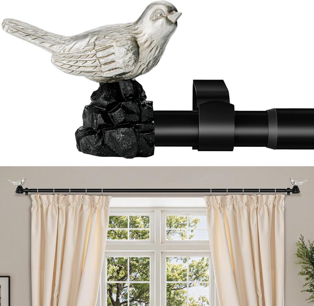 Vintage Pewter Curtain Rod 36 to 72 Inches Curtain Rods for Windows Adjustable Heavy Duty Drapery Rod with Bird Finials for Living Room Bedroom