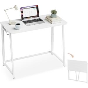 POLWKZU Folding Desk Small Foldable Desk for Small Space, 31.5 Inches Writing Computer Desks in Study, Home Office Foldable Office Desks for Bedroom, White
