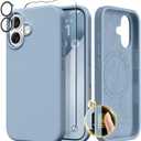 GONEZ Magnetic for iPhone 17 Case, Compatible with MagSafe, [Screen Protector + Camera Lens Protector], Liquid Silicone Anti-Scratch Shockproof Protective Phone Case 6.3 inch, Mist Blue