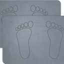 2 Pack Stone Bath Mats for Bathroom,24 x 16 inch Super Absorbent Bathroom Stone Mat,Diatomaceous Earth Shower Mat, Non-Slip, Quick Drying, Easy to Clean Hardstone Bathmat Grey Footprint Design