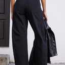 Mid Rise Barrel Jeans for Women Mid Waist Wide Leg Cropped Denim Pants Y2k Baggy Boyfriend Jeans with Pockets (Black)