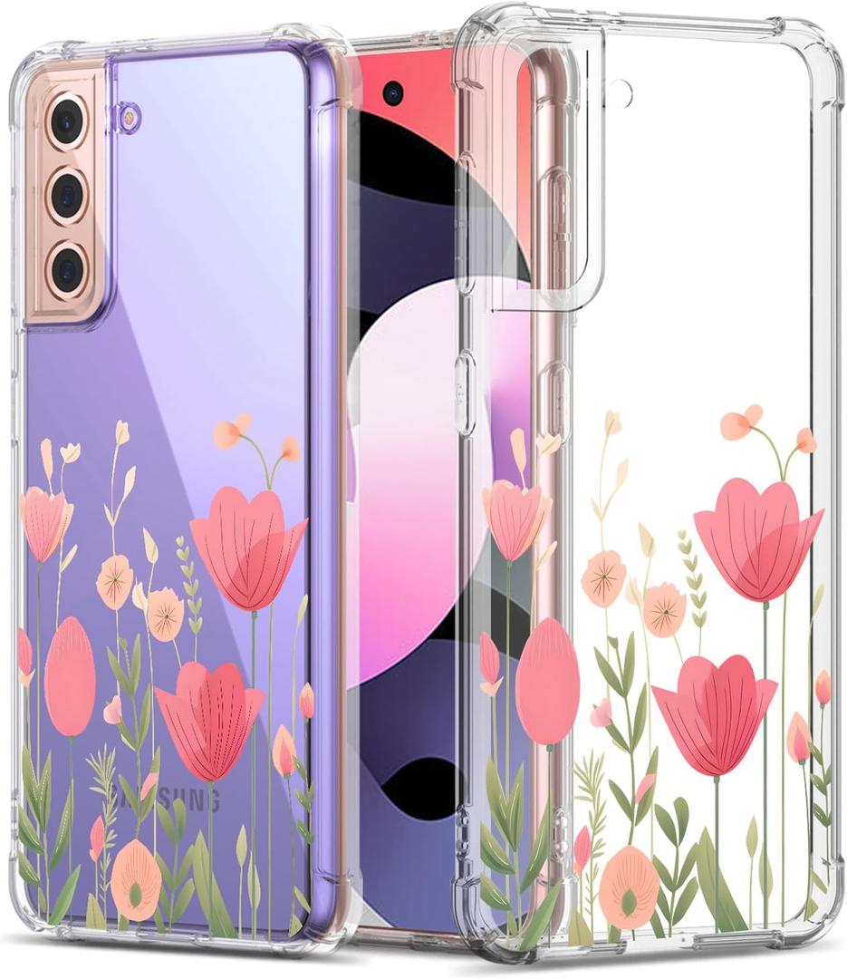 Floral Clear Case for Galaxy S21 for Women/Girls,Pretty Phone Case for Samsung Galaxy S21,Flower Design Slim Soft Transparent Drop Proof TPU Protective Silicone Bumper Cover Shell,FL-35