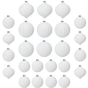 KI Store Velvet Christmas Balls White 25pcs Flocked Christmas Tree Ornaments Assortment for Xmas Tree Holiday Decor