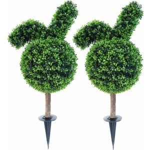 31.5'' Artificial Bunny-Shaped Topiary Tree with Boxwood Ball Tree Decoration, Faux Rabbit Potted Plant for Indoor and Outdoor Easter Holiday Garden Porch Decor