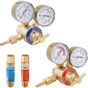 SPARKWHIZ Oxygen and Acetylene Regulator Welding Gas Gauges Pair, Compatible with Victor Welding Gas Torch Cutting (CGA540 and CGA200) + Flashback Arrestors Regulator End 9/16-18 Threads B Size
