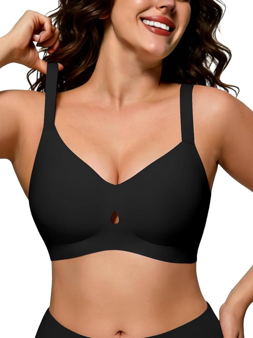 COCOMARTS Jelly Bras for Women No Underwire Seamless Push Up Bra Full Support Comfort Bralettes Wireless Plunge Everyday Bra (X-Large, Black)