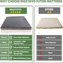 MAXYOYO Japanese Floor Futon Mattress King Size, Floor Ftuon for Adults, Roll Up Folding Mattress, Diamond Patterned Japanese Futon, Dark Grey