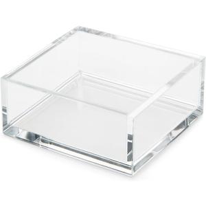 Premium Acrylic Cocktail Napkin Holder - Elegant Napkin Holder with Bonus 20 Gold Embossed 'Cheers' Napkins Included- 5x5 Inches