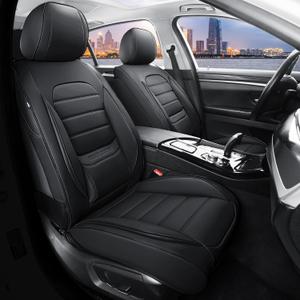 Car Seat Covers Full Set, 5Pcs Universal Leather Seat Covers for Cars, Waterproof Front and Rear Seat Covers Breathable Automotive Vehicle Seat Cover for Most Trucks, SUVs, Sedans, Black